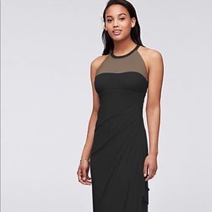 Black floor length illusion neck bridesmaids dress
